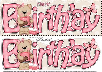 Large Dl Birthday Livvy Bear Card & 3D Decoupage