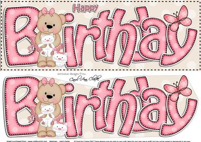 Large Dl Birthday Livvy Bear Card & 3D Decoupage