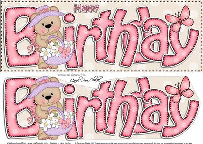 Large Dl Birthday Livvy Bear Card & 3D Decoupage