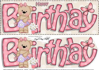 Large Dl Birthday Livvy Bear Card & 3D Decoupage