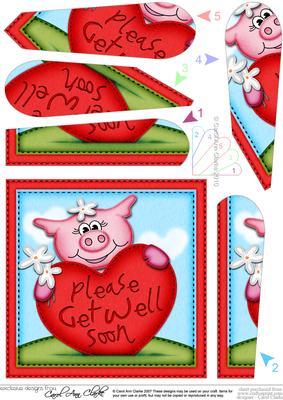 Zoe Piggy Get Well Heart Fan Pyramage Topper