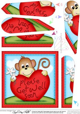 Chunky Monkey Get Well Heart Fan Pyramage Topper