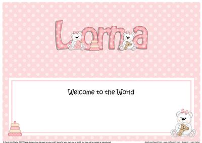 Large Dl Welcome to the World Lorna Teddies Insert