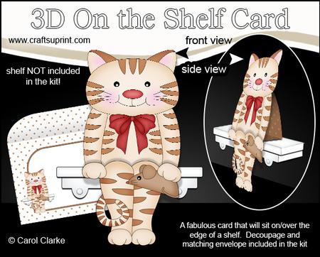 3D on the Shelf Card Kit - Fudge the Ginger Stripey Cat