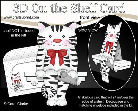 3D on the Shelf Card Kit - Muffin the B & W Stripey Cat