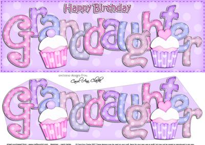 Large Dl Birthday Granddaughter Cupcakes Card & 3D Decoupage