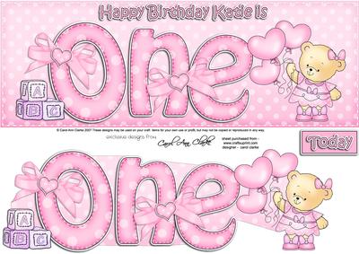 Lge Dl 1st Birthday Katie Teddy 3D Decoupage