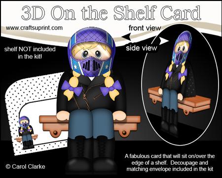3D on the Shelf Card Kit - Little Motorcyclist Girl Betty
