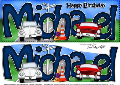Large Dl Birthday Michael Cars Card & 3D Decoupage