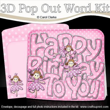 3D Birthday Fairies Pop Out Word Card