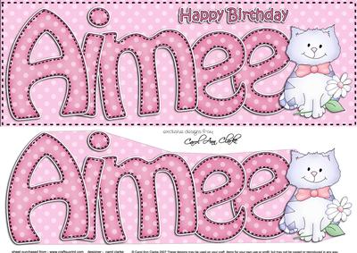 Large Dl Birthday Aimee Cat Card & 3D Decoupage