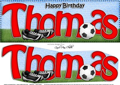 Large Dl Birthday Thomas Football Card & 3D Decoupage