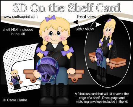 3D on the Shelf Card Kit - Little Motorcyclist Girl Betty