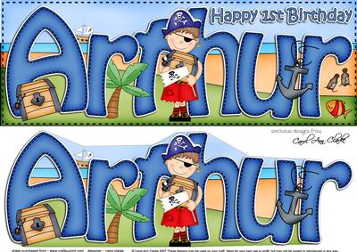 Large Dl 1st Birthday Arthur Pirates Quick Card 3D Decoupage
