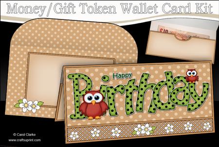 Birthday Little Hoot Owl Money or Gift Wallet Card Kit