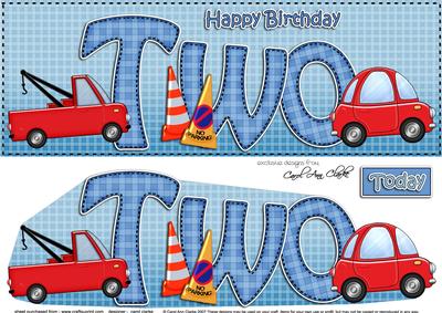 Large Dl 2nd Birthday Cars Card & 3D Decoupage