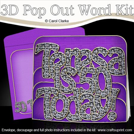 3D Birthday Teresa is 50 Pop Out Word Card