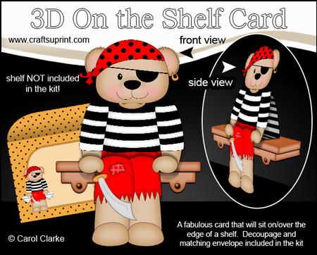 3D on the Shelf Card Kit - Austin Bear the Pirate