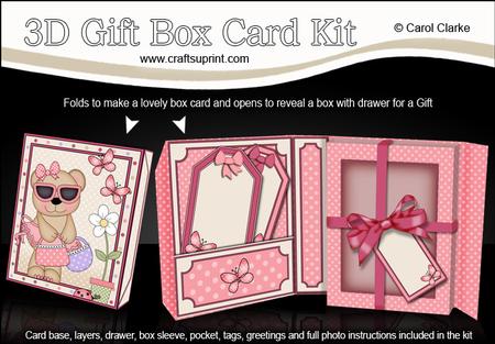 3D Livvy Bear Goes Shopping Gift Box Card Kit 3D Decoupage