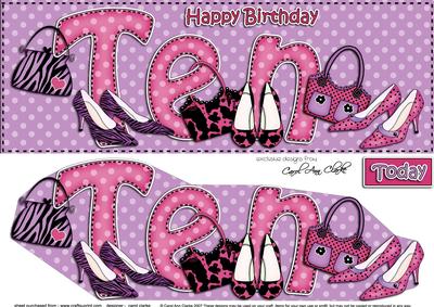 Large Dl 10th Birthday Shoes & Handbags Card & 3D Decoupage