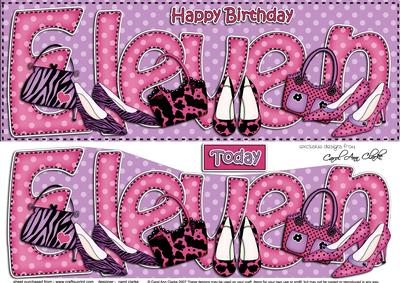 Large Dl 11th Birthday Shoes & Handbags Card & 3D Decoupage