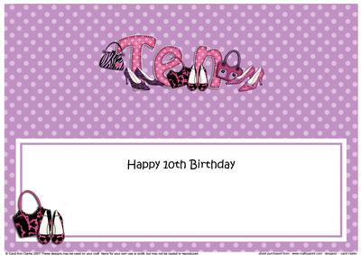 Large Dl 10th Birthday Shoes & Handbags Insert