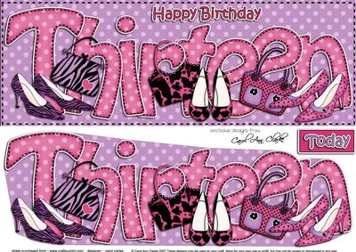 Large Dl 13th Birthday Shoes & Handbags Card & 3D Decoupage