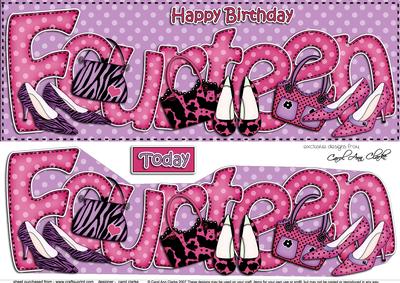 Large Dl 14th Birthday Shoes & Handbags Card & 3D Decoupage