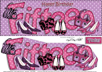Large Dl 15th Birthday Shoes & Handbags Card & 3D Decoupage
