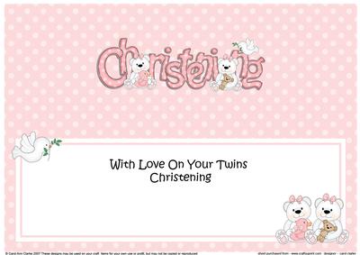 Large Dl Girl Twins Christening Teddies Insert
