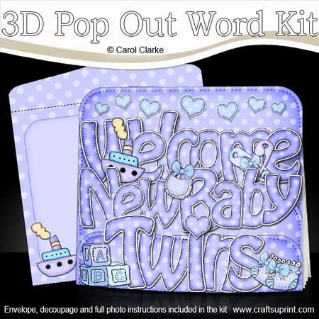 3D New Baby Boy Twins Pop Out Word Card Kit