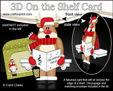 3D on the Shelf Card Kit - Christmas Carol Singing Rudolph