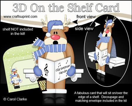 3D on the Shelf Card Kit - Christmas Carol Singing Rudolph