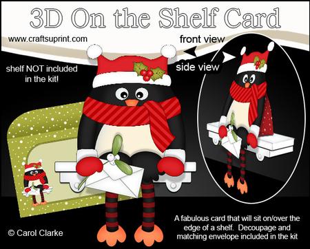 3D on the Shelf Card Kit - Christmas Pip Penguin Mistletoe