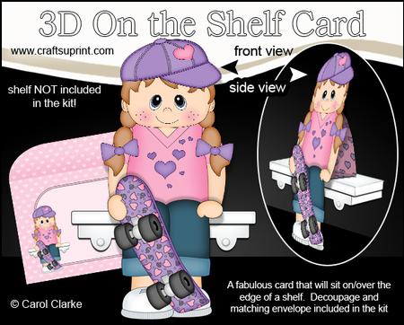 3D on the Shelf Card Kit - Little Skateboard Girl Lauren