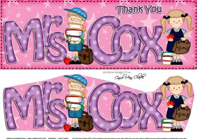 Large Dl Boyz Girlz Thank You Mrs Cox 3D Decoupage