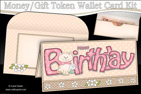 Birthday Little Cat Money or Gift Wallet Card Kit