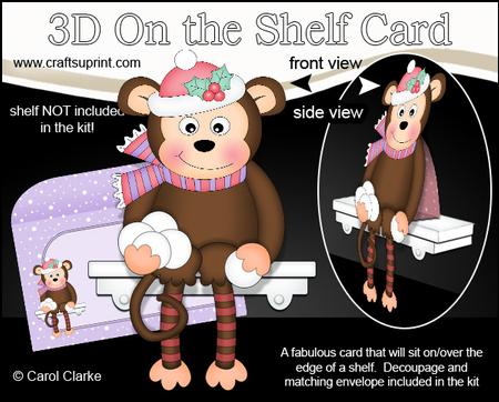 3D on the Shelf Card Kit - Christmas Snowballing Monkey