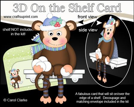 3D on the Shelf Card Kit - Christmas Snowballing Monkey