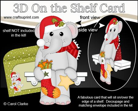 3D on the Shelf Card Kit - Little Christmas Elephant