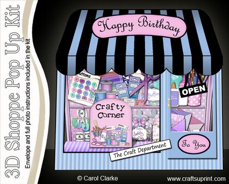 3D Little Craft Shop Window Pop Up Card & Decoupage