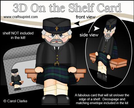3D on the Shelf Card Kit - Old Man Scotsman Bryce in Kilt