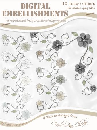 'organza and Pearl Flower Corner' Digital Embellishments