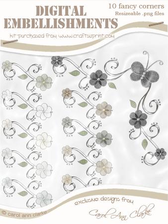 'organza Butterfly and Flower Corner' Digital Embellishments