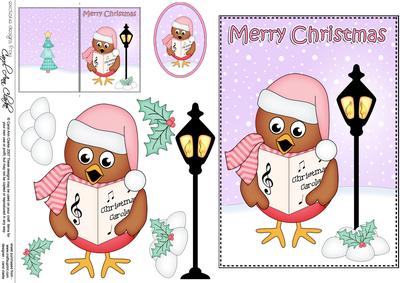 5x7 Christmas Little Robin Lamp Post 3D Decoupage