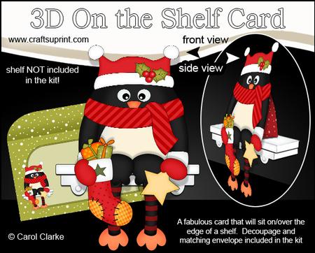 3D on the Shelf Card Kit - Little Christmas Penguin Stocking