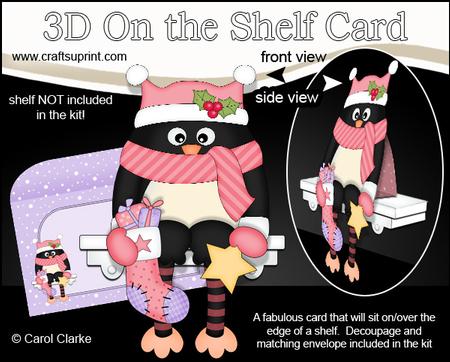 3D on the Shelf Card Kit - Little Christmas Penguin Stocking