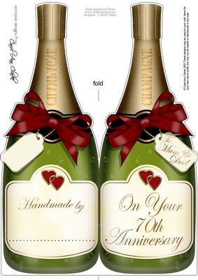 Large Dl 70th Anniversary Mum & Dad Champagne Shaped Card