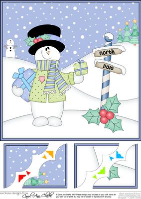 8 x 8 Christmas Snowman Roi Scalloped Corner Topper