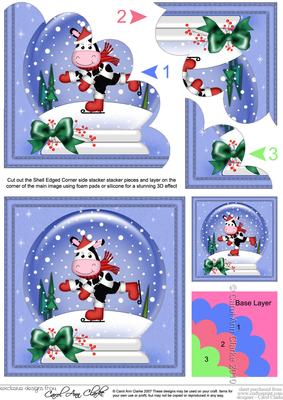 Xmas Milly Moo Cow Snowglobe Shell Edged Corner Stacker